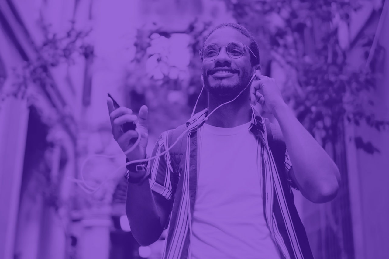 man with headphone and phone